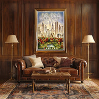 New York City Whimsical Skyline Poster Vintage Wall Decor