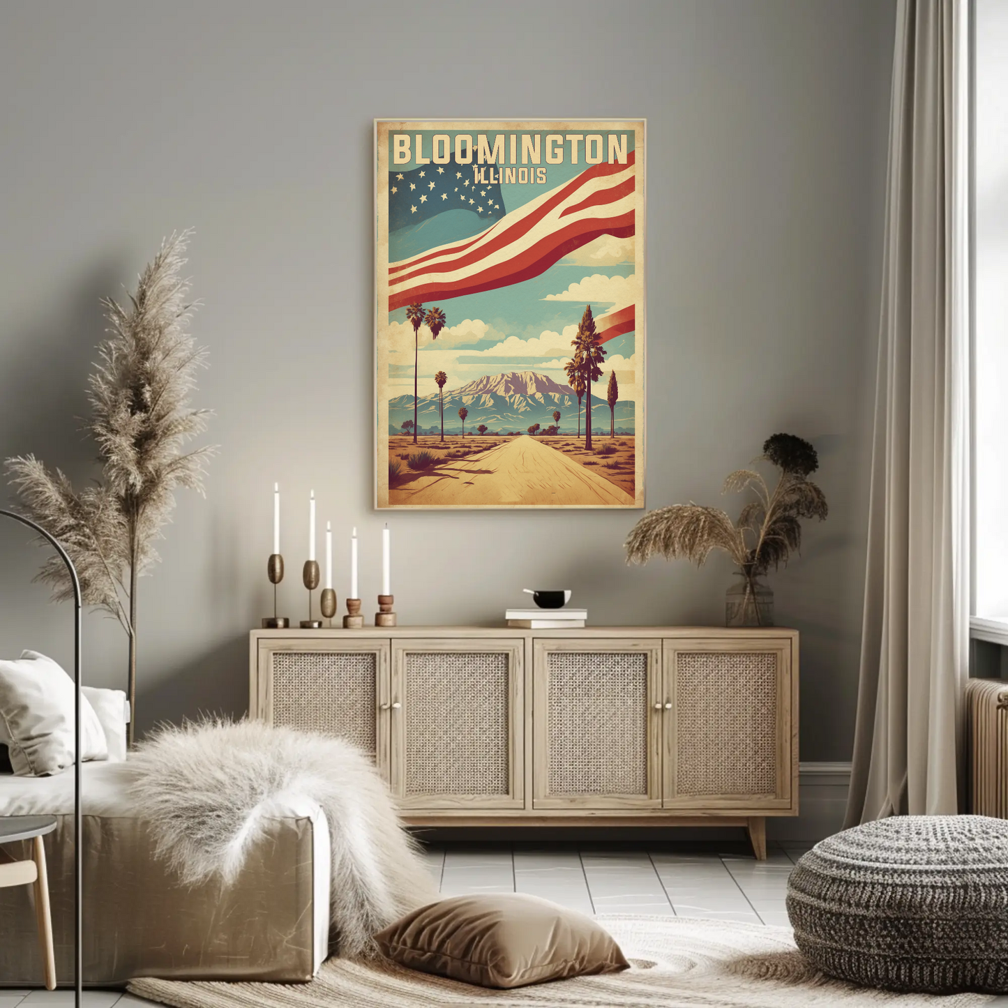 Bloomington Illinois Cityscape Art Print Vintage Travel Poster
