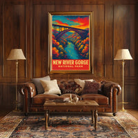 New River Gorge Autumn Vintage Travel Retro 80s Poster