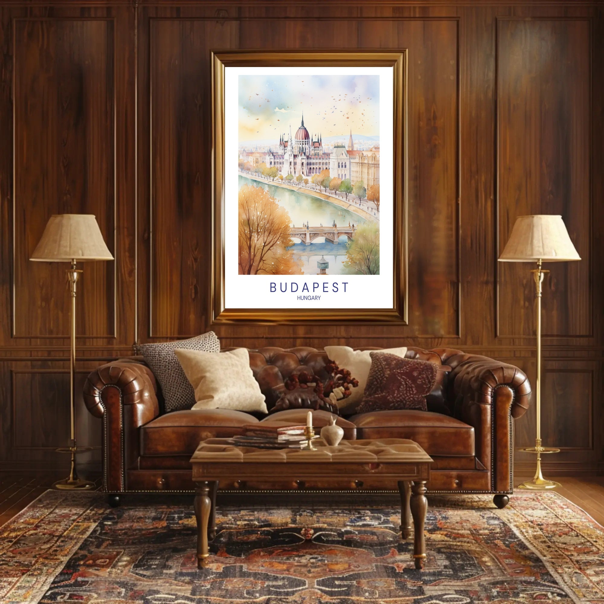 Budapest Hungary Autumn Watercolor Art Urban or Cityscape Poster PosterGoat