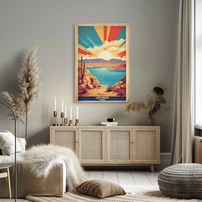 Lake Havasu Arizona Sunset Canyon Water View Vintage Travel Poster