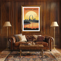 Gateway Arch Sunset Poster Travel Wall Art Print