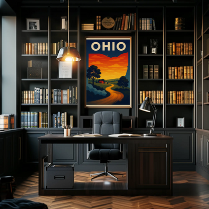 Ohio Country Road Sunset Horizon Travel Poster