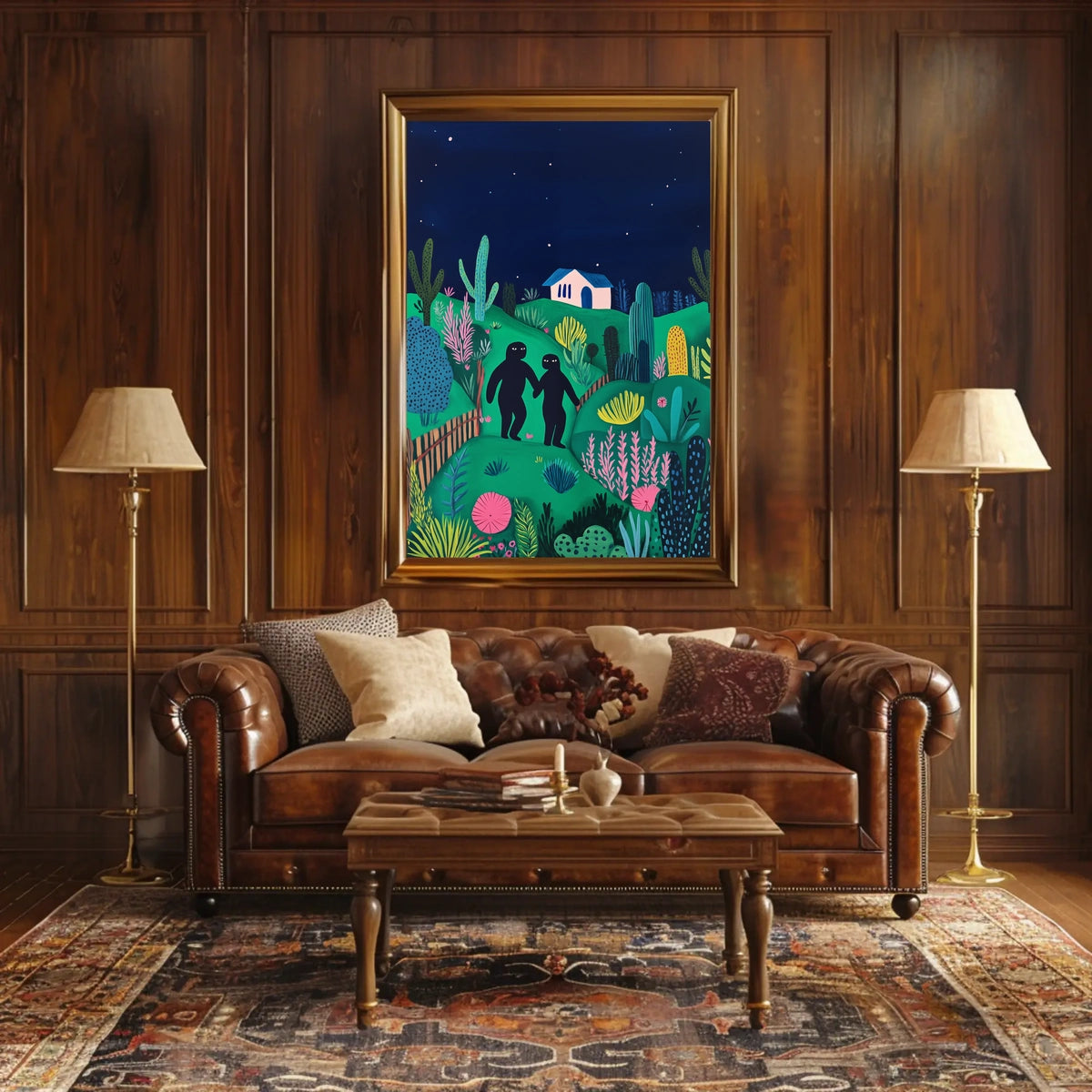 Surreal Landscape Night Figures Whimsical Poster