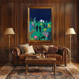 Surreal Landscape Night Figures Whimsical Poster