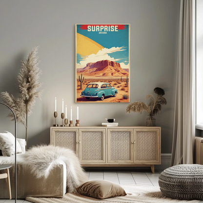 Surprise Arizona Sunset Desert Drive Vintage Travel Poster