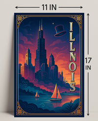 Chicago Cityscape Vintage Art Deco Travel Poster