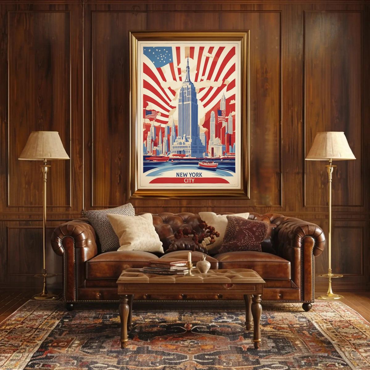 New York City Patriotic Skyline Poster Vintage Wall Art