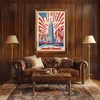 New York City Patriotic Skyline Poster Vintage Wall Art