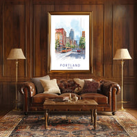 Portland Urban Watercolor Scene Poster - Urban or Cityscape Poster PosterGoat