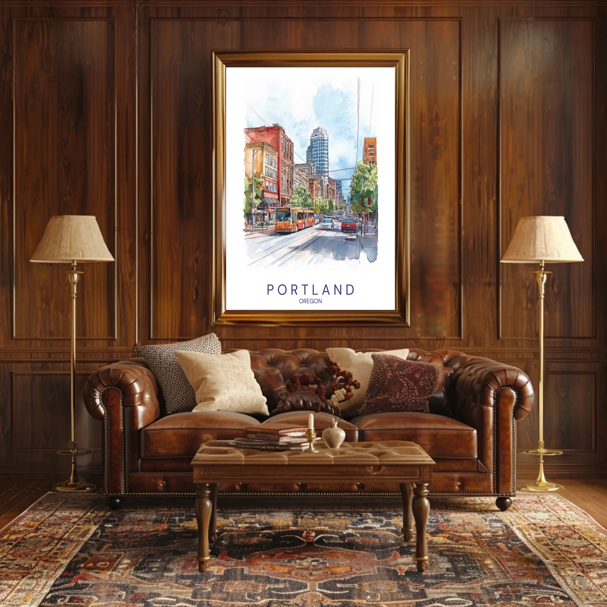 Portland Urban Watercolor Scene Poster - Urban or Cityscape Poster PosterGoat