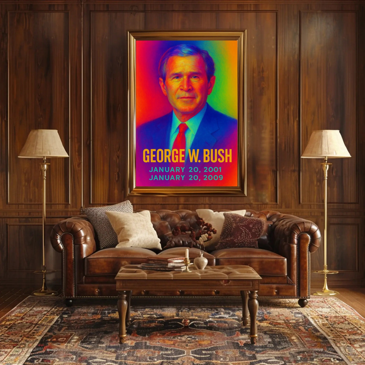 George W. Bush 43rd President of the United States Neon Gradient Overlay Poster