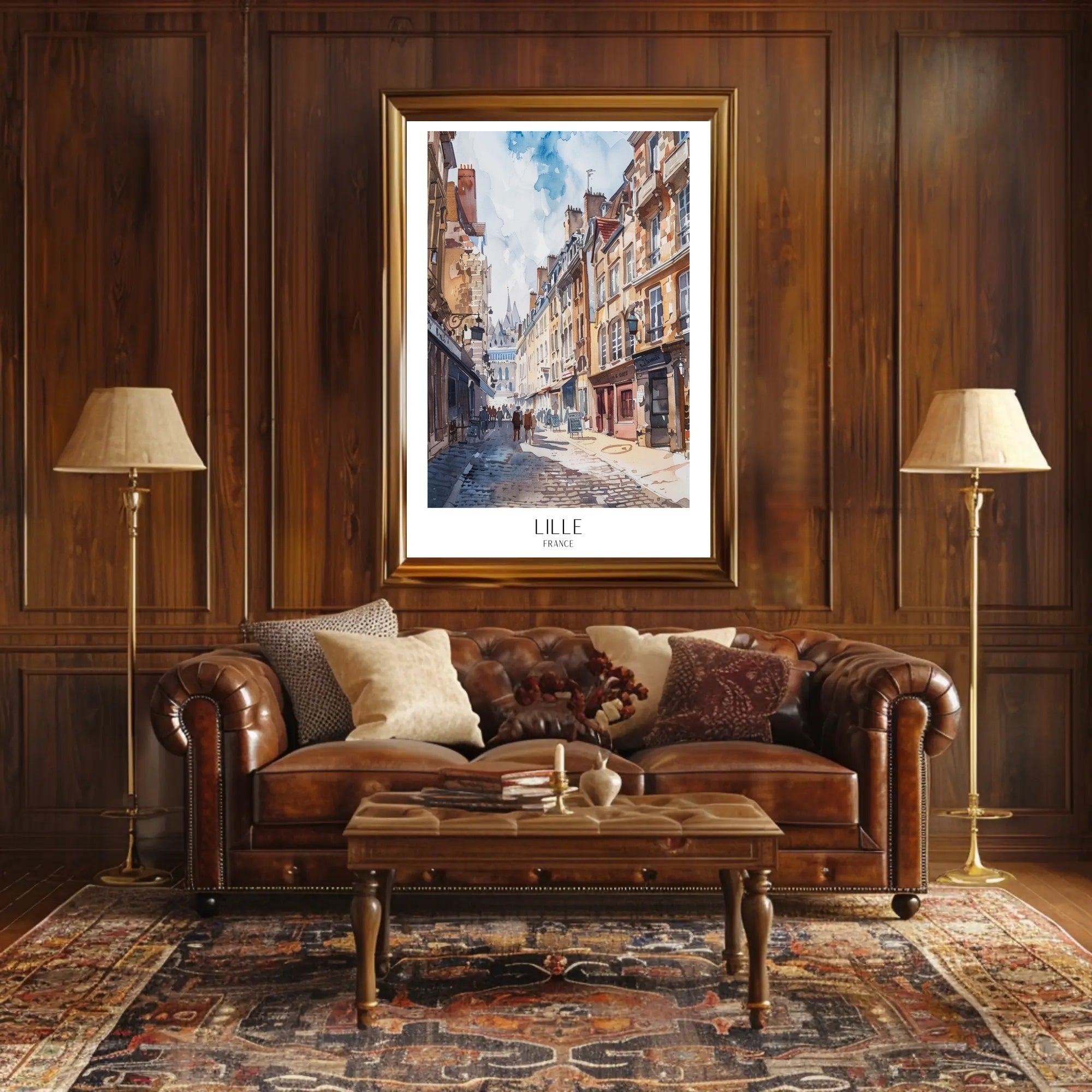 Lille Street Scene in Watercolor Urban or Cityscape Poster PosterGoat