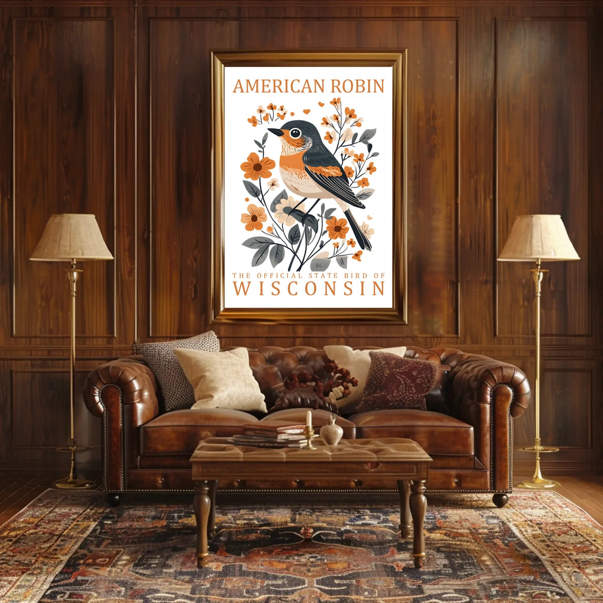 American Robin Wisconsin State Bird Poster Art