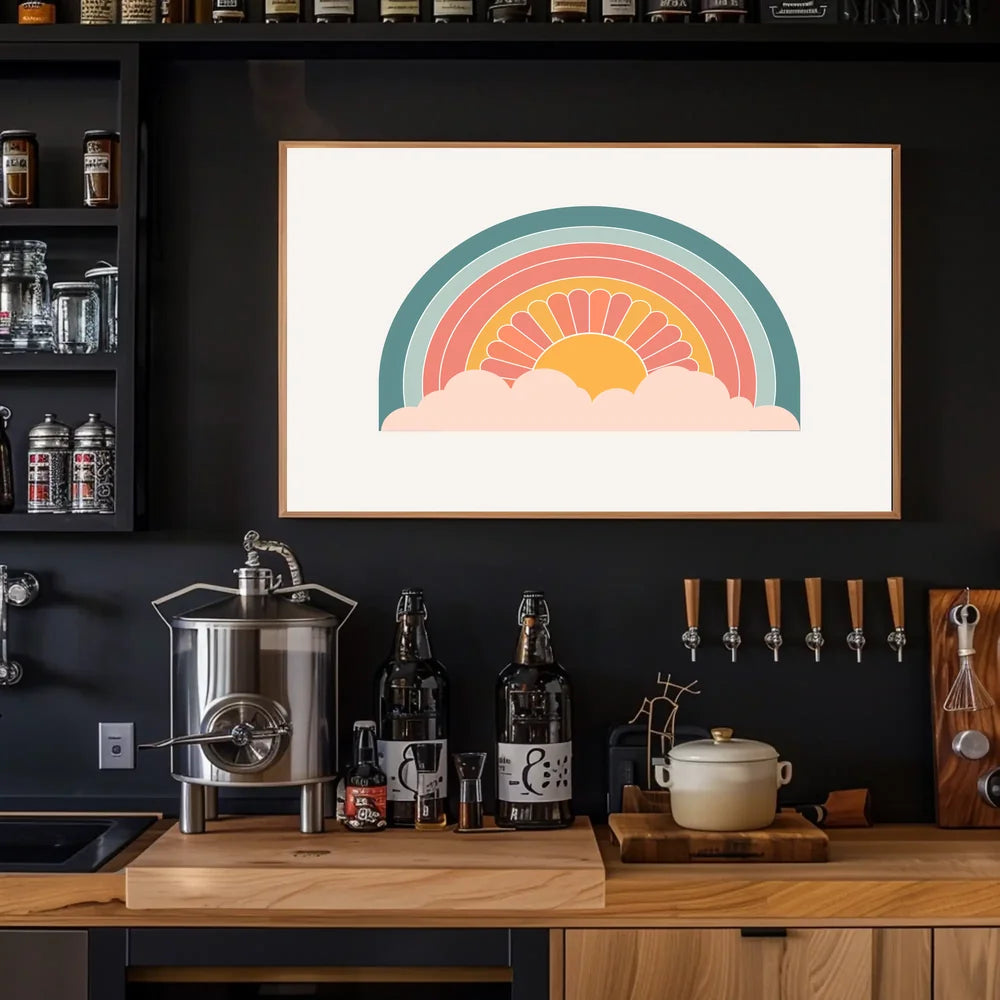 Retro Sunrise Poster: Vintage 70s Geometric Art