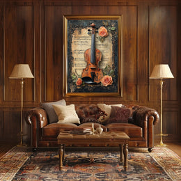 Vintage Violin Illustration, Artistic Poster