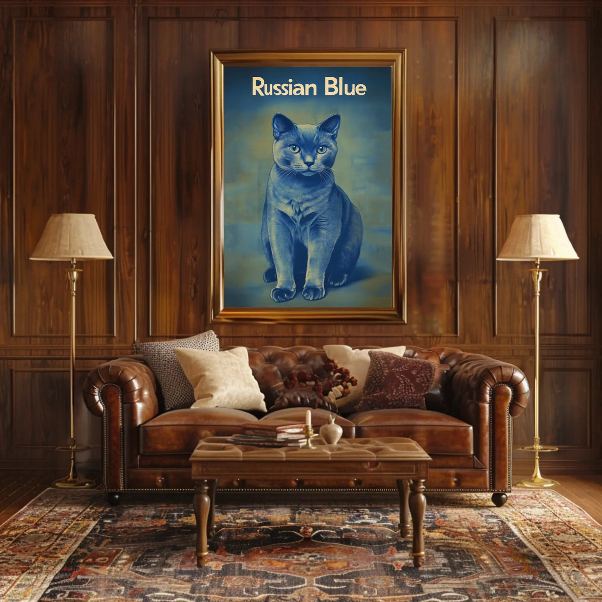 Russian Blue Cat Portrait Art Print For Home Decor Poster