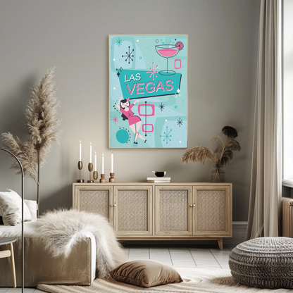 Las Vegas Retro Girl Martini Sign Midcentury Poster
