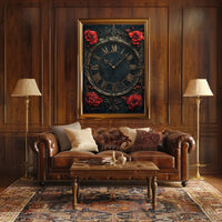 Vintage Roman Clock with Roses Artistic Poster