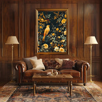 Golden Bird and Blossoms Wall Art Print