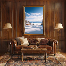 Serene Snowy Cabin Landscape National Park Poster