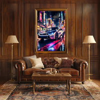 Futuristic Elegance on Neon Streets Poster PosterGoat
