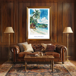 Tropical Beach Serenity: Vibrant Watercolor Travel Poster PosterGoat