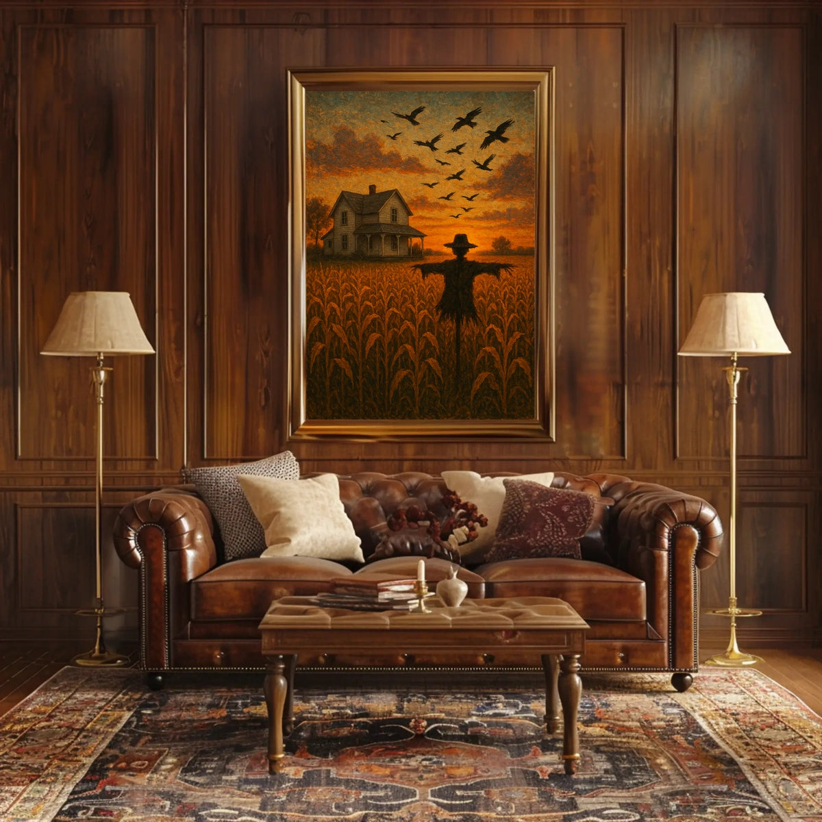 Rural Farmhouse Sunset Impressionistic Cozy Autumn Poster