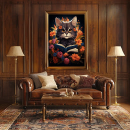 Whimsical Cat Portrait with Vibrant Floral Accents