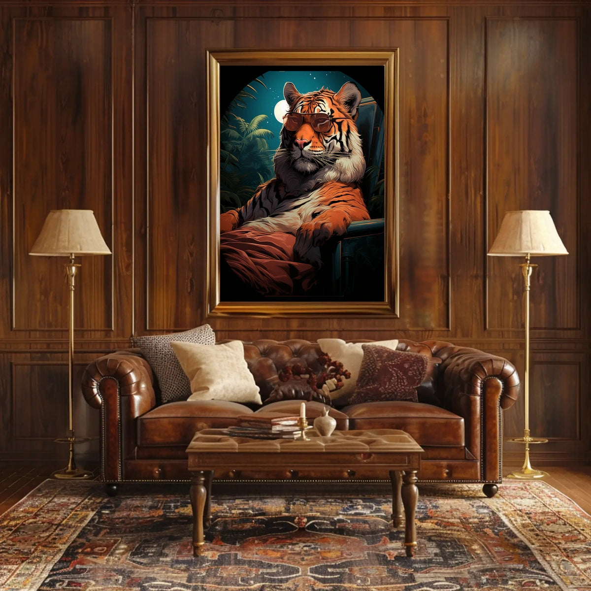 Stylized Tiger in Jungle with Moonlit Sky Animal Poster