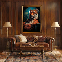 Stylized Tiger in Jungle with Moonlit Sky Animal Poster