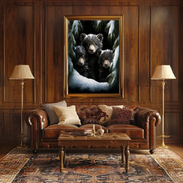 Bear Cubs in Snowy Forest Photorealistic Poster
