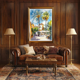 Sunlit Mediterranean Plaza Poster PosterGoat