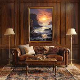 Dramatic Coastal Sunset Scenery Realistic Art National Park Poster