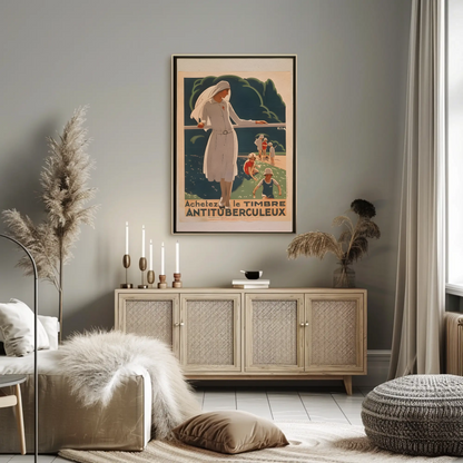 French Anti Tuberculosis Stamp Health Vintage Travel Poster