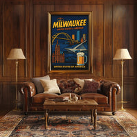 Milwaukee Skyline Vintage Travel Poster