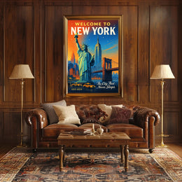 New York City Skyline Poster Vintage Urban Wall Art
