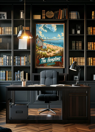 The Hamptons Pier Beach House Ocean Travel Poster
