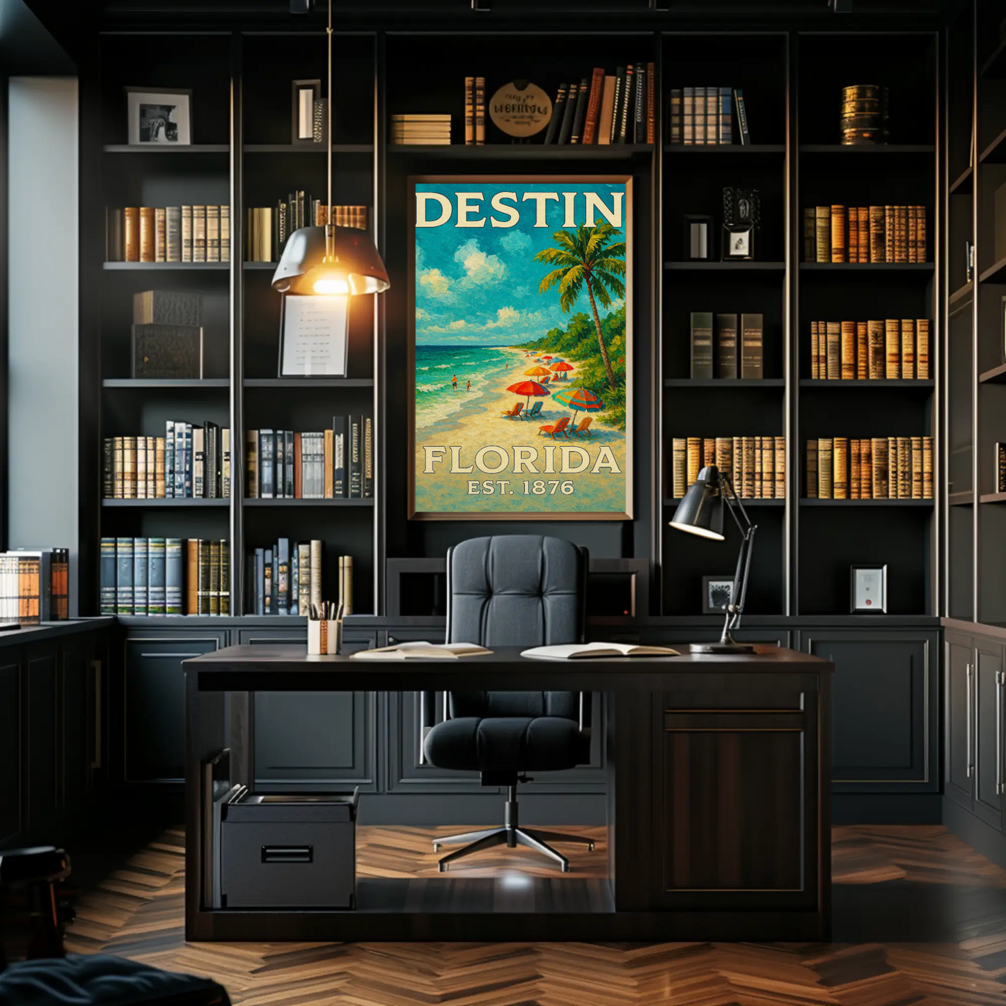 Destin Florida Palm Umbrella Beach Travel Poster