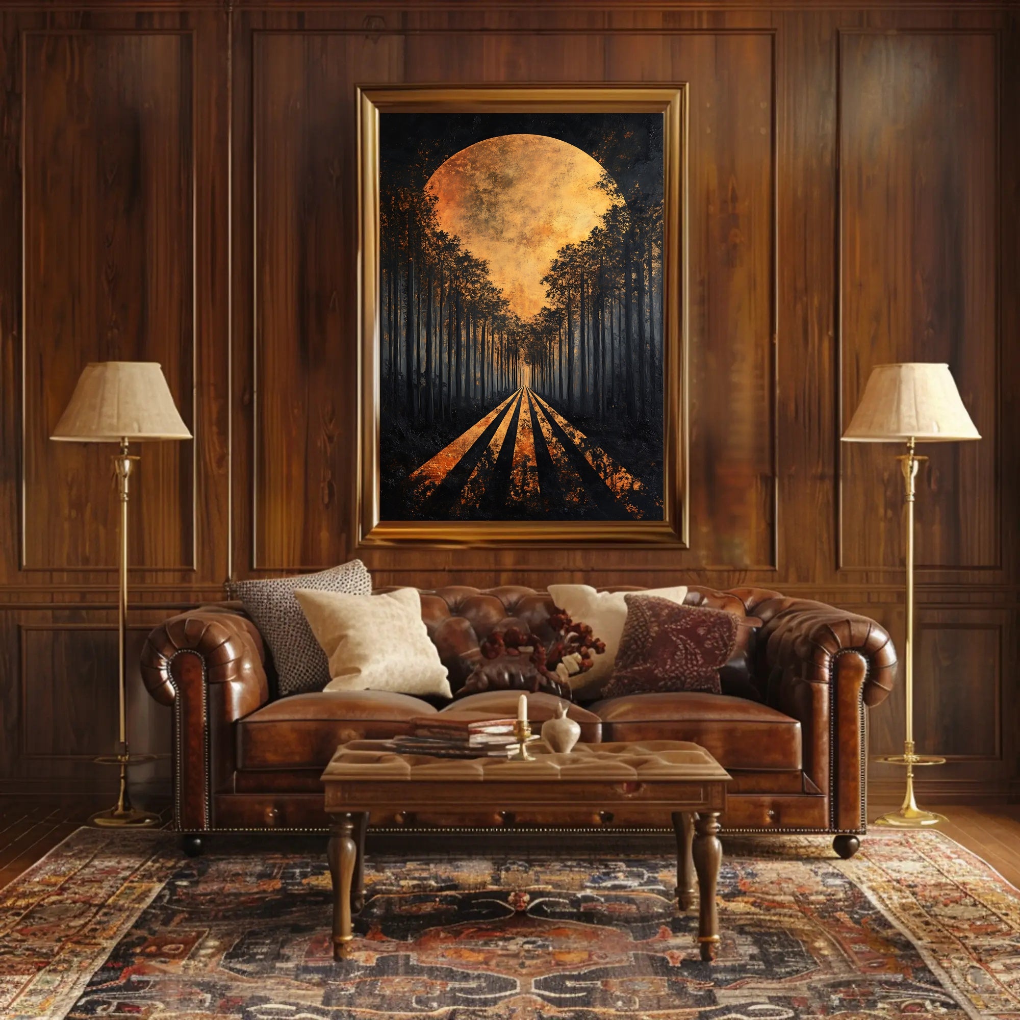 Surreal Forest Road with Celestial Body Artistic Poster