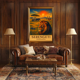 SERENGETI LION AT DUSK TRAVEL POSTER