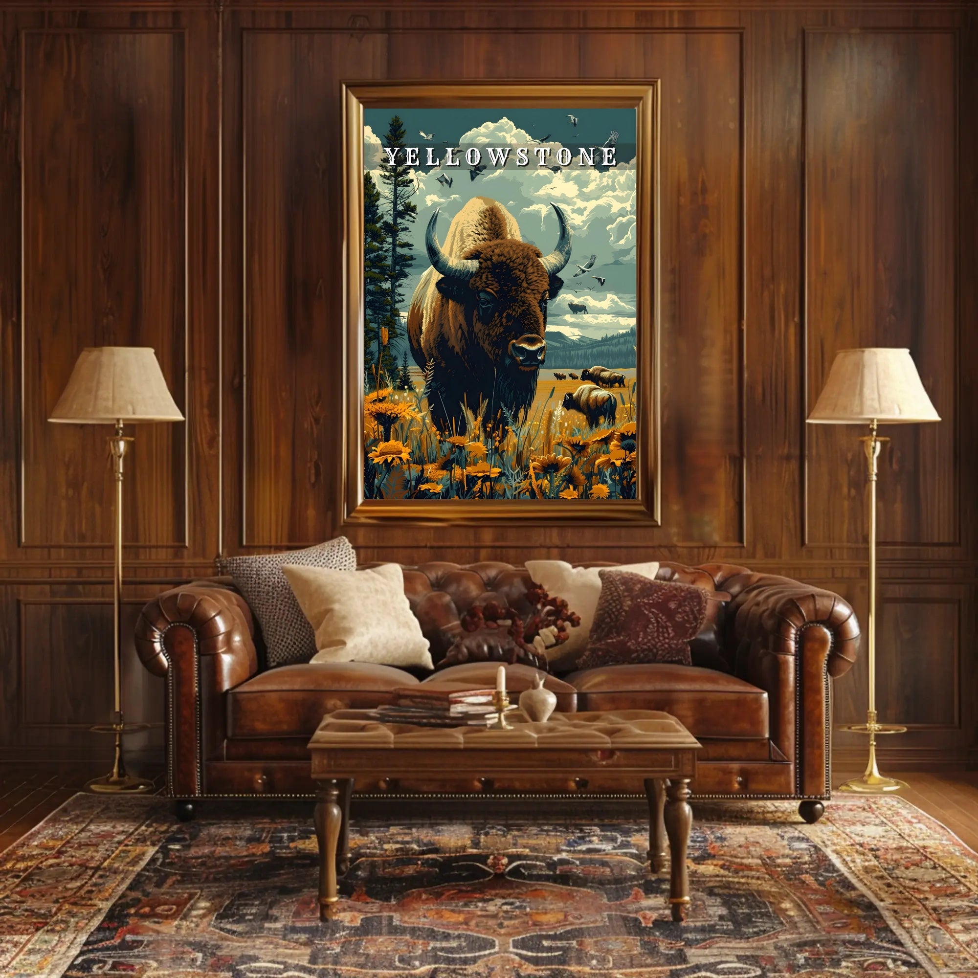 Majestic Yellowstone: Bison and Wildflowers Poster