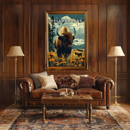 Majestic Yellowstone: Bison and Wildflowers Poster