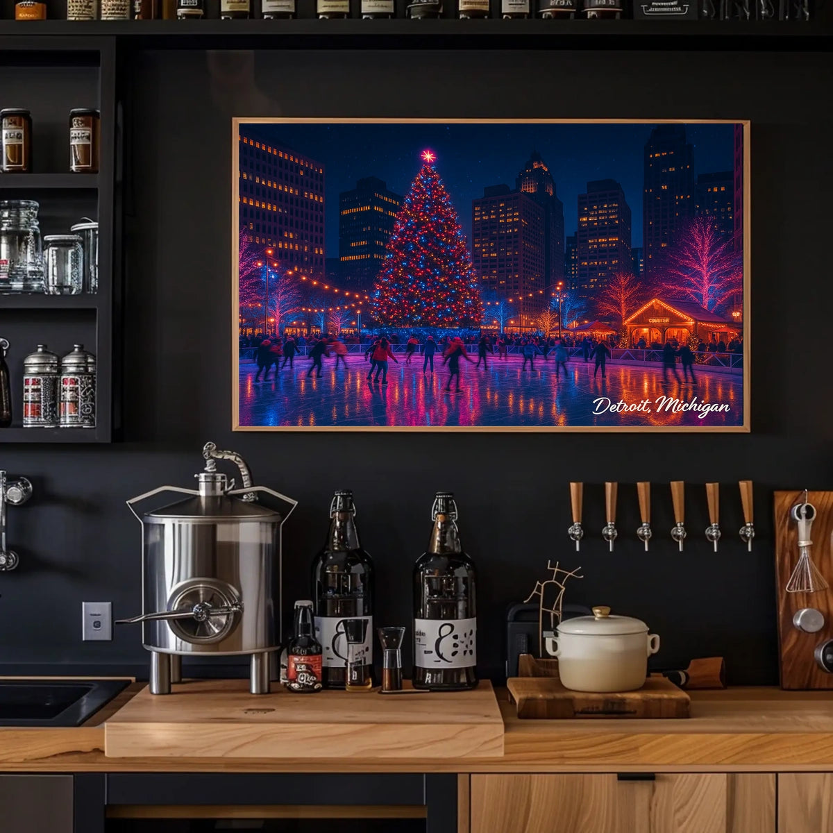 Holiday Skating in Detroit Poster