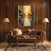 Urban Reflections: Serene Street Scene Artistic Poster