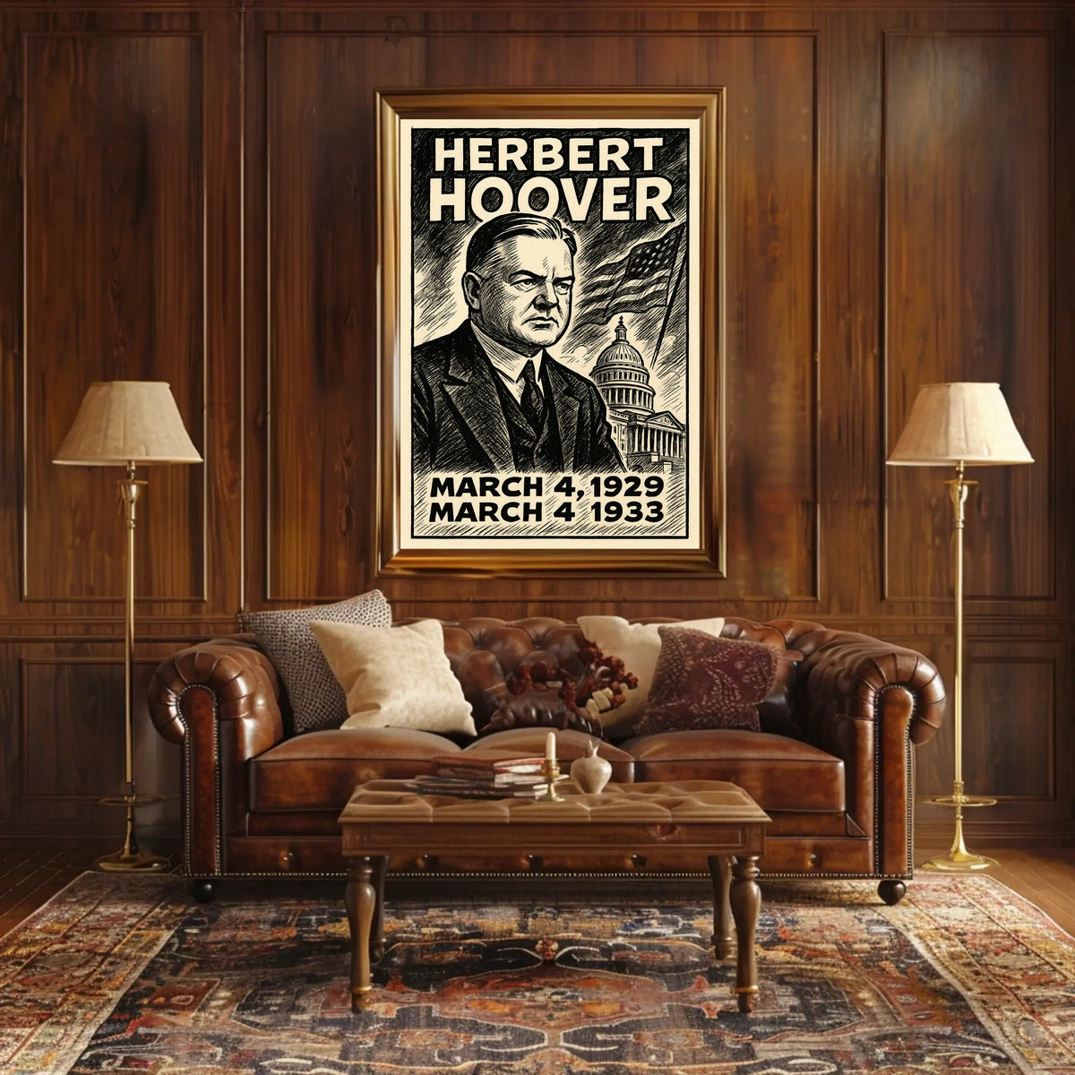 Herbert Hoover 31st President of the United States B & W Comic Sketch Poster