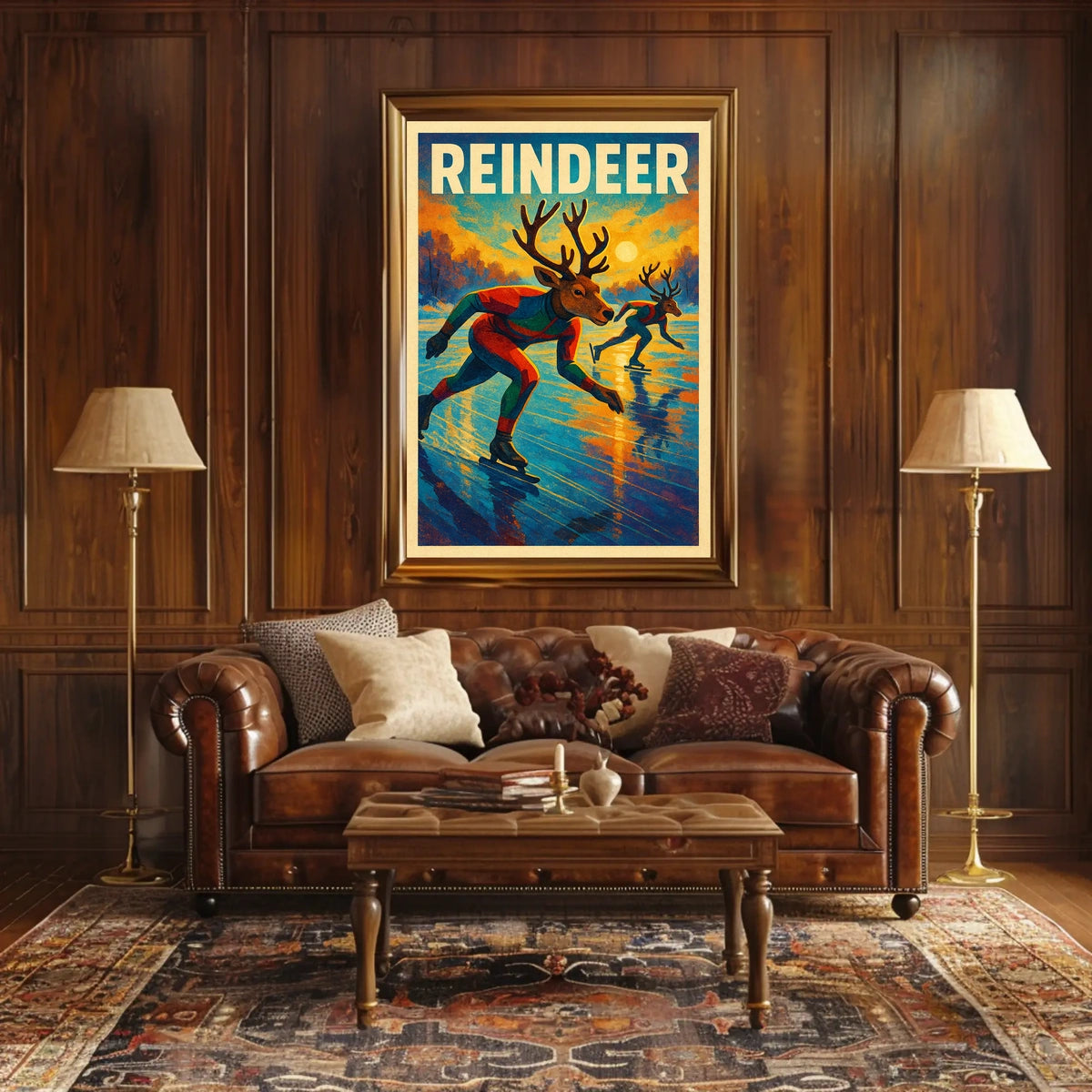 Reindeer Ice Skating Poster