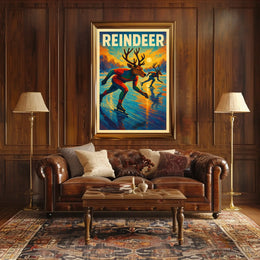 Reindeer Ice Skating Poster