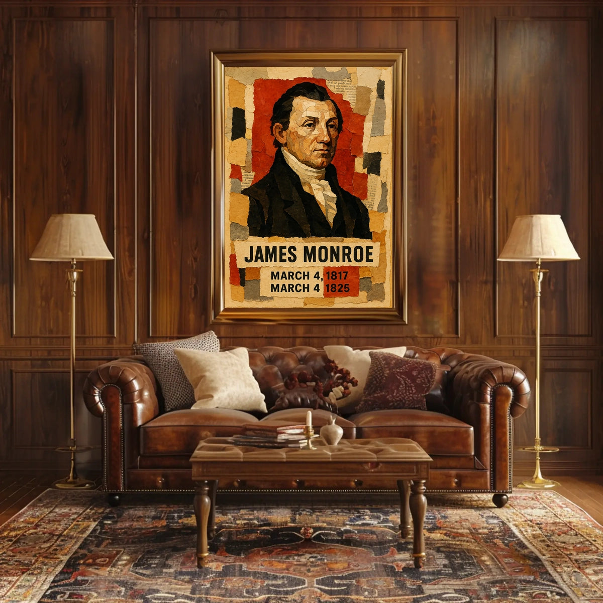 James Monroe 5th President of the United States Layered paper Collage Poster