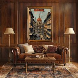 Milan Vintage Urban Scene Travel Poster
